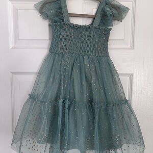 Zunie Teal Ruffled Strap Dress with Gold Accents